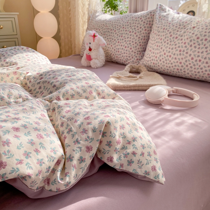 91家纺网 家纺一手货源 找家纺 豫见家纺 2026新款古法水洗仿棉云感纱四件套 千野合