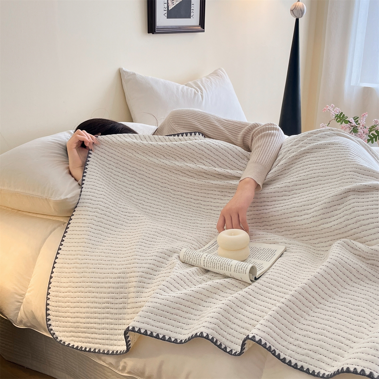 91家纺网 家纺一手货源 找家纺 （总）三朵家纺 2026春夏新款全棉纯棉双层纱夹棉三明治夏被毯子午休毯多功能夏被夏凉被空调被