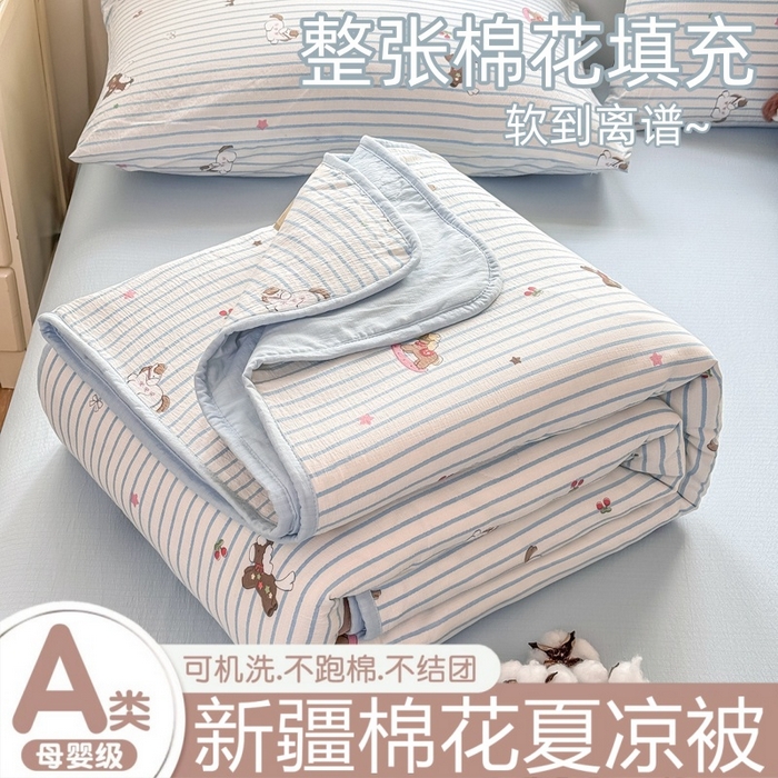 91家纺网 家纺一手货源 找家纺 爱屋及屋 2026新款双层纱小包边棉花夏被【含买家秀】 竖条小马