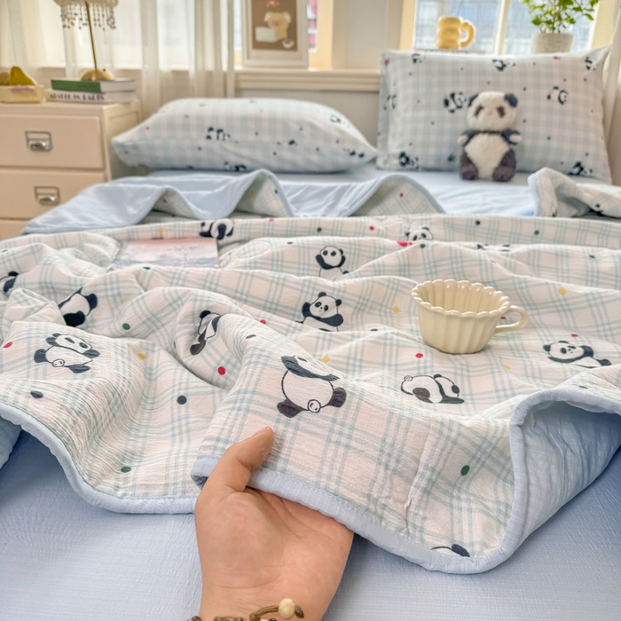 91家纺网 家纺一手货源 找家纺 爱屋及屋 2026新款双层纱小包边棉花夏被【含买家秀】 格子熊猫
