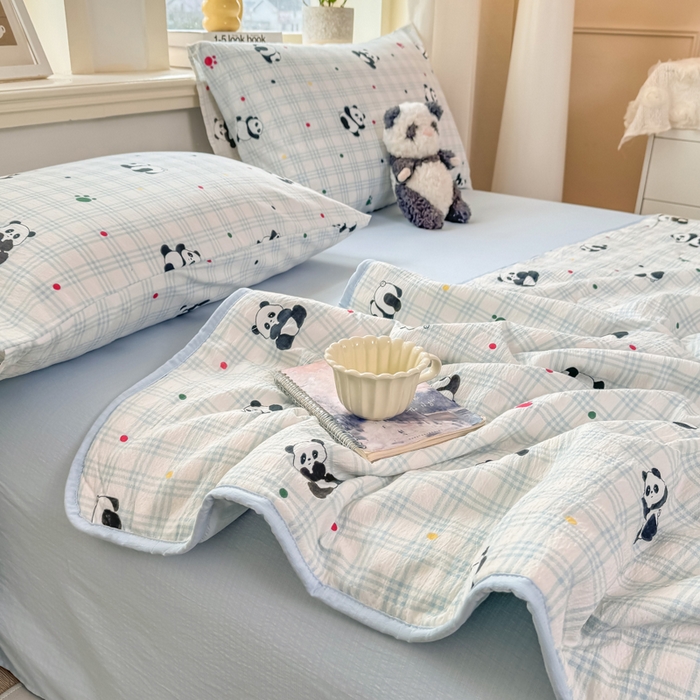 91家纺网 家纺一手货源 找家纺 爱屋及屋 2026新款双层纱小包边棉花夏被【含买家秀】 格子熊猫