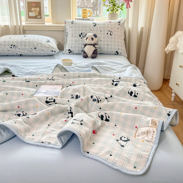 91家纺网 家纺一手货源 找家纺 爱屋及屋 2026新款双层纱小包边棉花夏被【含买家秀】 格子熊猫