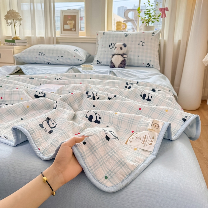 91家纺网 家纺一手货源 找家纺 爱屋及屋 2026新款双层纱小包边棉花夏被【含买家秀】 格子熊猫