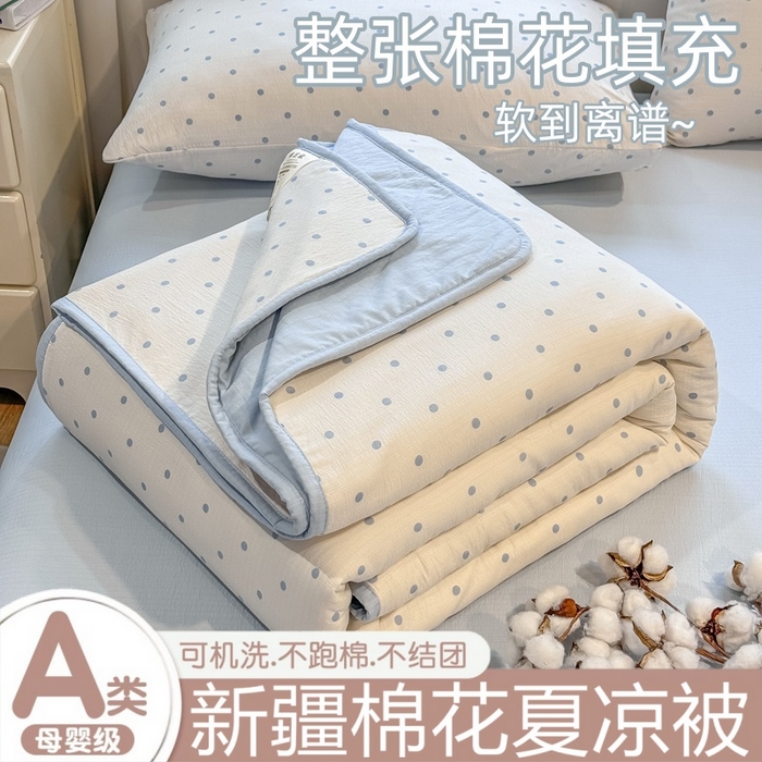 爱屋及屋 2026新款双层纱小包边棉花夏被【含买家秀】 蓝色波点