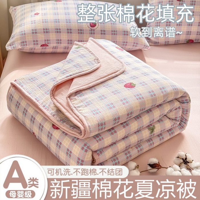 爱屋及屋 2026新款双层纱小包边棉花夏被【含买家秀】 草莓格