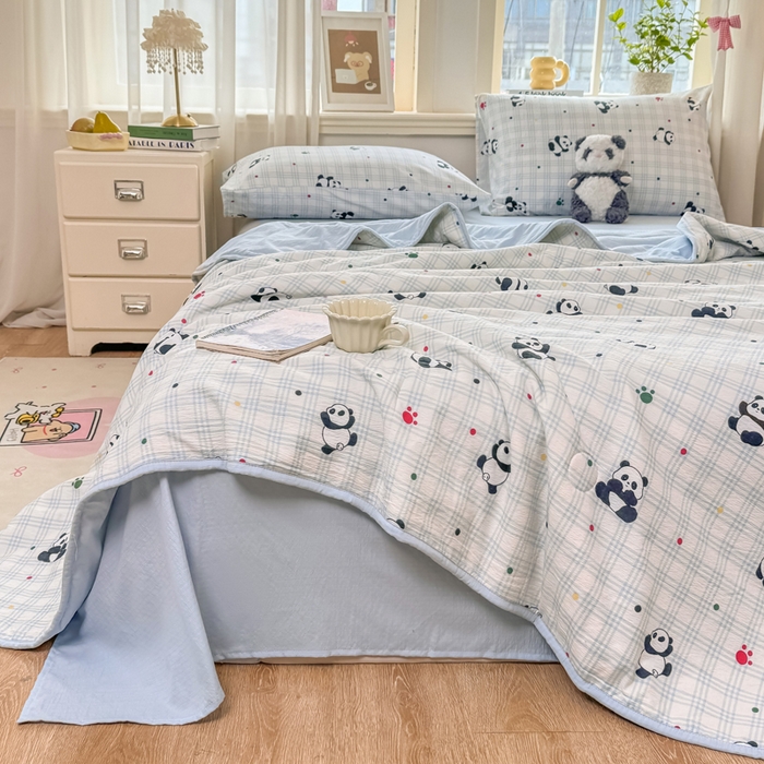 91家纺网 家纺一手货源 找家纺 爱屋及屋 2026新款双层纱小包边棉花夏被【含买家秀】 格子熊猫