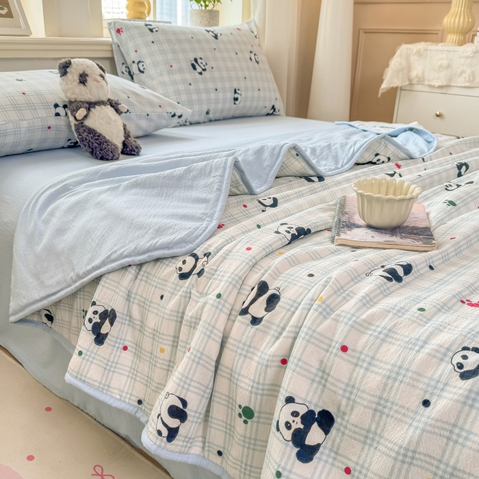 91家纺网 家纺一手货源 找家纺 爱屋及屋 2026新款双层纱小包边棉花夏被【含买家秀】 格子熊猫