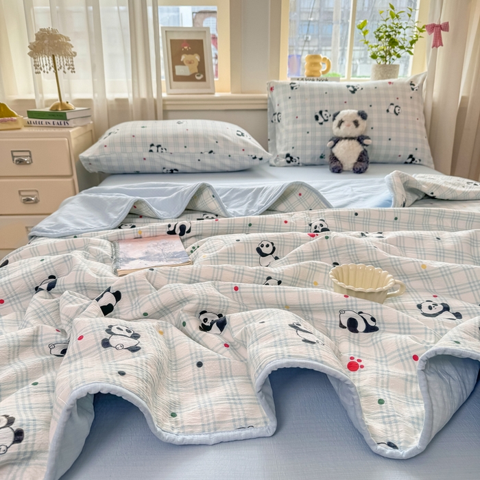 91家纺网 家纺一手货源 找家纺 爱屋及屋 2026新款双层纱小包边棉花夏被【含买家秀】 格子熊猫