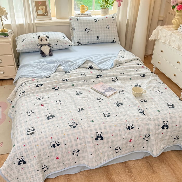 91家纺网 家纺一手货源 找家纺 爱屋及屋 2026新款双层纱小包边棉花夏被【含买家秀】 格子熊猫