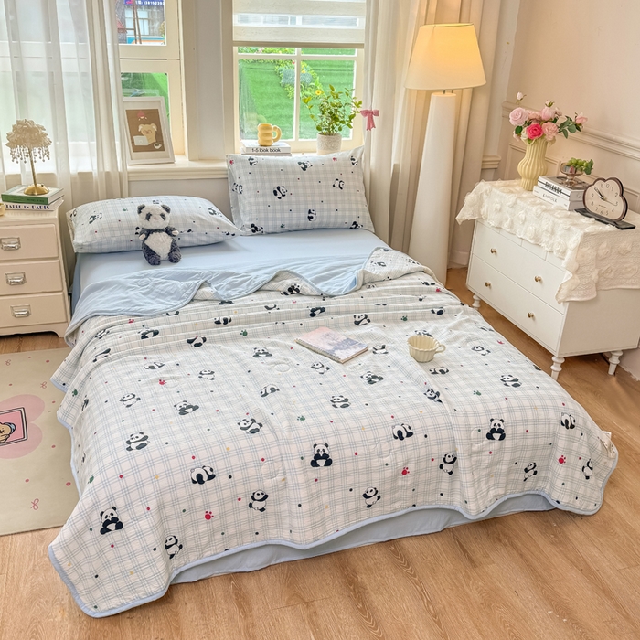 91家纺网 家纺一手货源 找家纺 爱屋及屋 2026新款双层纱小包边棉花夏被【含买家秀】 格子熊猫