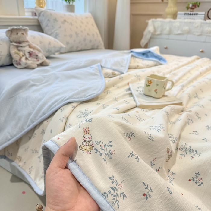 91家纺网 家纺一手货源 找家纺 爱屋及屋 2026新款双层纱小包边棉花夏被【含买家秀】 花丛兔