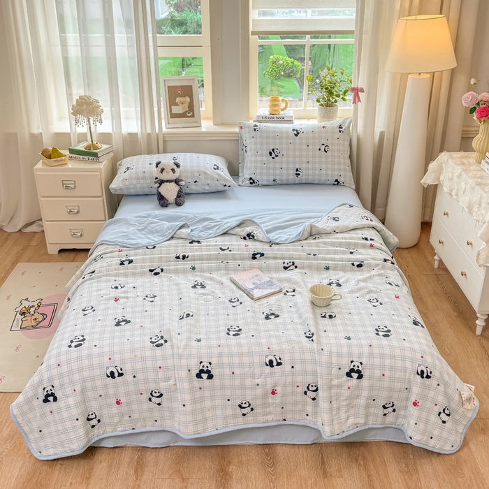 91家纺网 家纺一手货源 找家纺 爱屋及屋 2026新款双层纱小包边棉花夏被【含买家秀】 格子熊猫