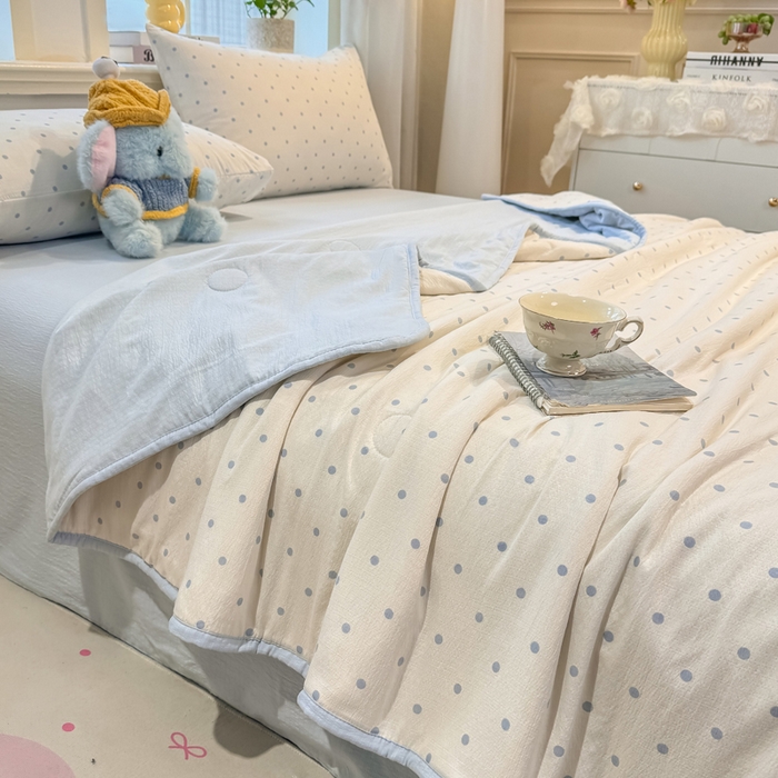 91家纺网 家纺一手货源 找家纺 爱屋及屋 2026新款双层纱小包边棉花夏被【含买家秀】 蓝色波点