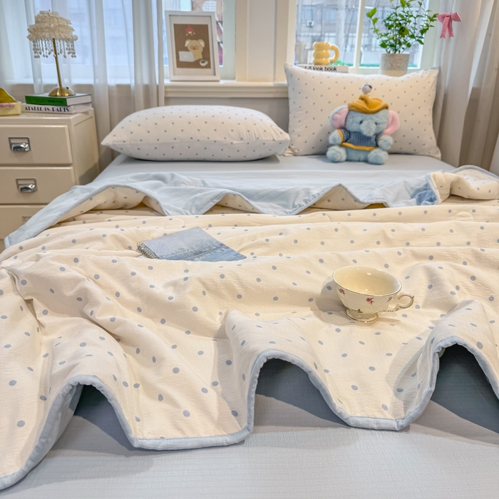 91家纺网 家纺一手货源 找家纺 爱屋及屋 2026新款双层纱小包边棉花夏被【含买家秀】 蓝色波点