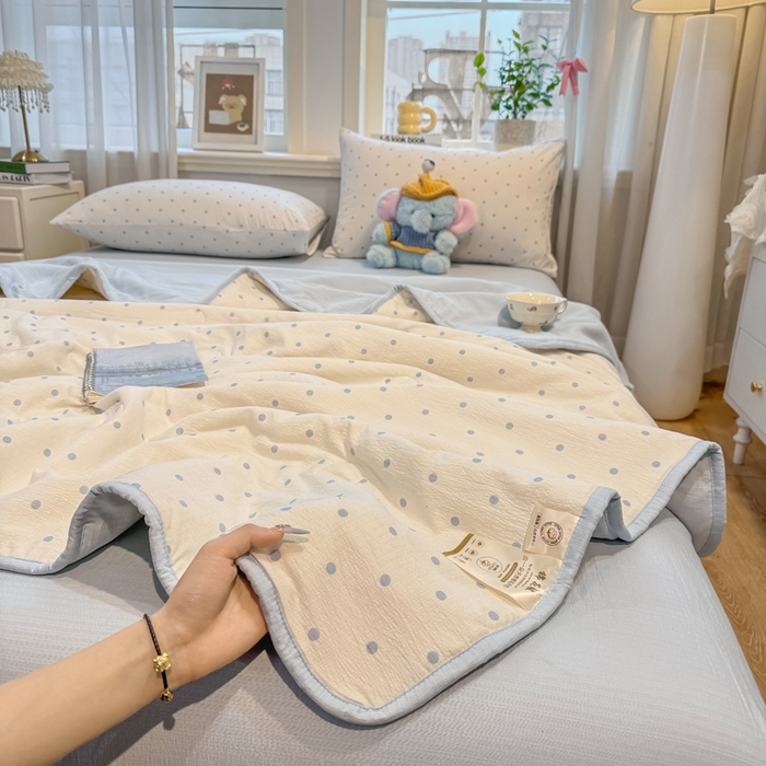 91家纺网 家纺一手货源 找家纺 爱屋及屋 2026新款双层纱小包边棉花夏被【含买家秀】 蓝色波点