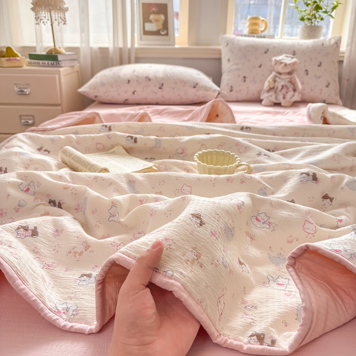 91家纺网 家纺一手货源 找家纺 爱屋及屋 2026新款双层纱小包边棉花夏被【含买家秀】 晴天小猫