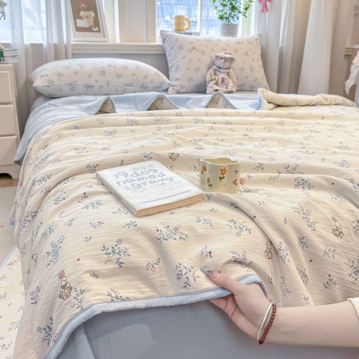 91家纺网 家纺一手货源 找家纺 爱屋及屋 2026新款双层纱小包边棉花夏被【含买家秀】 花丛兔