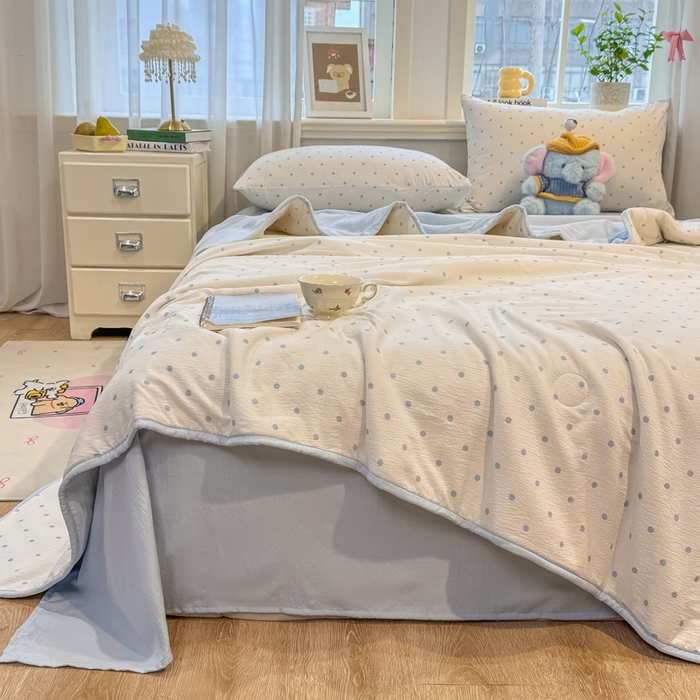 91家纺网 家纺一手货源 找家纺 爱屋及屋 2026新款双层纱小包边棉花夏被【含买家秀】 蓝色波点