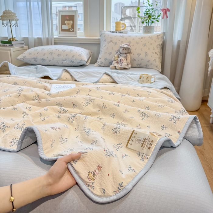91家纺网 家纺一手货源 找家纺 爱屋及屋 2026新款双层纱小包边棉花夏被【含买家秀】 花丛兔