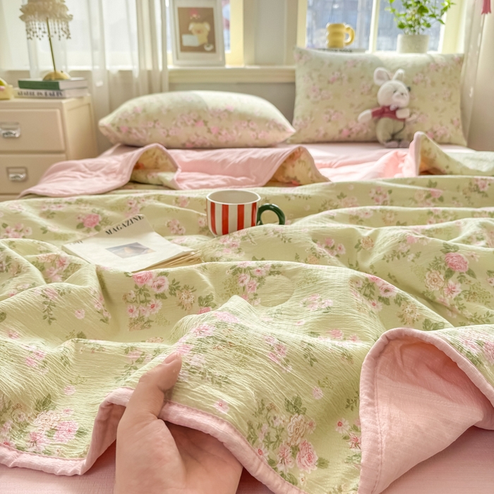 91家纺网 家纺一手货源 找家纺 爱屋及屋 2026新款双层纱小包边棉花夏被【含买家秀】 半夏-绿