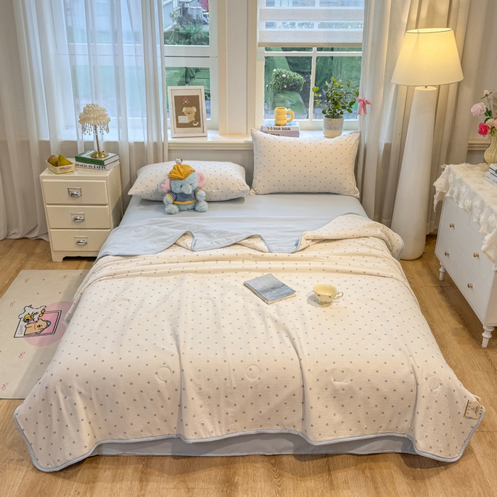 91家纺网 家纺一手货源 找家纺 爱屋及屋 2026新款双层纱小包边棉花夏被【含买家秀】 蓝色波点