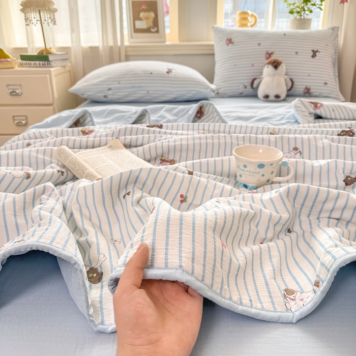 91家纺网 家纺一手货源 找家纺 爱屋及屋 2026新款双层纱小包边棉花夏被【含买家秀】 竖条小马