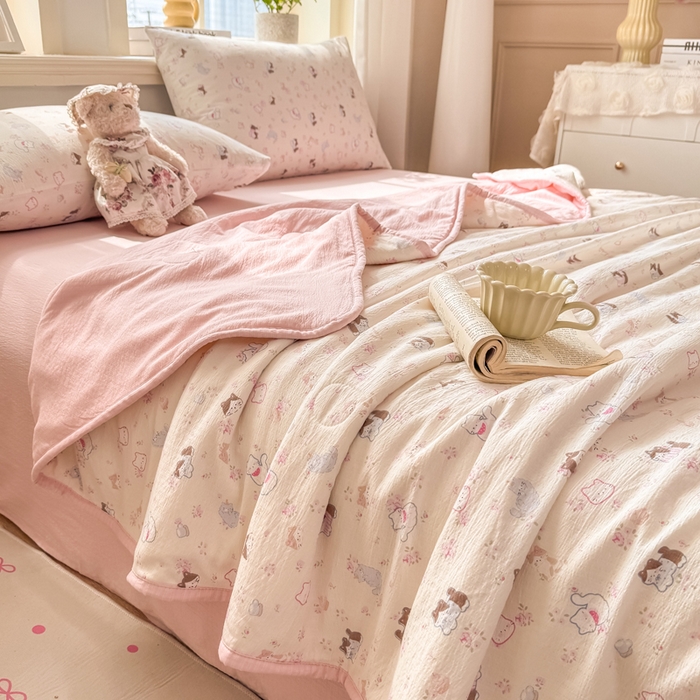 91家纺网 家纺一手货源 找家纺 爱屋及屋 2026新款双层纱小包边棉花夏被【含买家秀】 晴天小猫