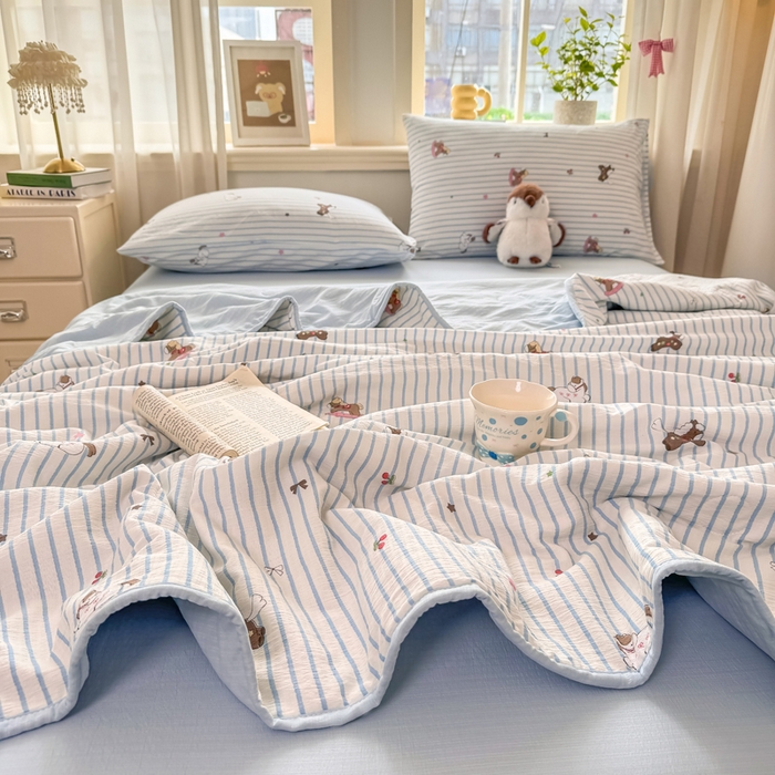 91家纺网 家纺一手货源 找家纺 爱屋及屋 2026新款双层纱小包边棉花夏被【含买家秀】 竖条小马