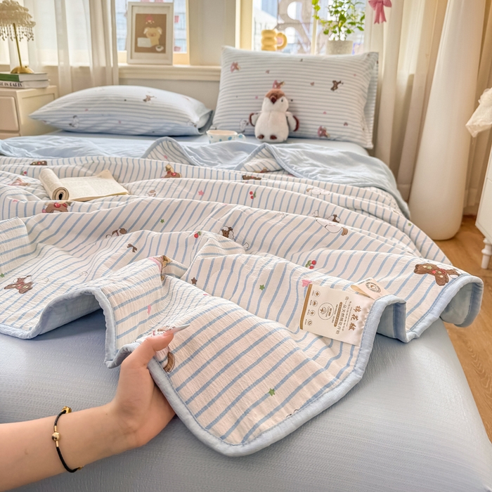 91家纺网 家纺一手货源 找家纺 爱屋及屋 2026新款双层纱小包边棉花夏被【含买家秀】 竖条小马
