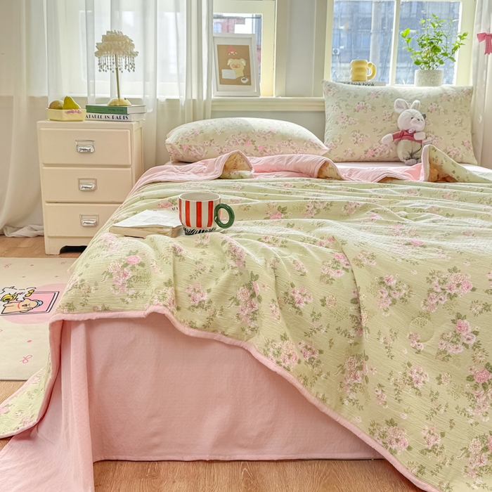 91家纺网 家纺一手货源 找家纺 爱屋及屋 2026新款双层纱小包边棉花夏被【含买家秀】 半夏-绿