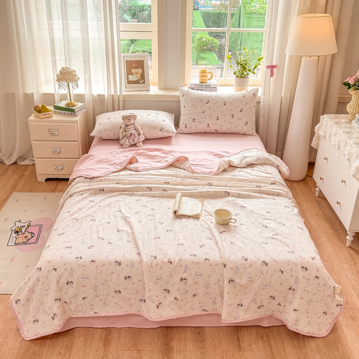 91家纺网 家纺一手货源 找家纺 爱屋及屋 2026新款双层纱小包边棉花夏被【含买家秀】 晴天小猫