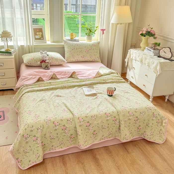 91家纺网 家纺一手货源 找家纺 爱屋及屋 2026新款双层纱小包边棉花夏被【含买家秀】 半夏-绿