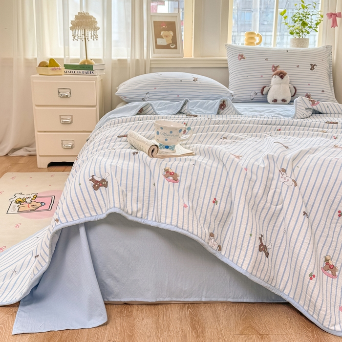 91家纺网 家纺一手货源 找家纺 爱屋及屋 2026新款双层纱小包边棉花夏被【含买家秀】 竖条小马