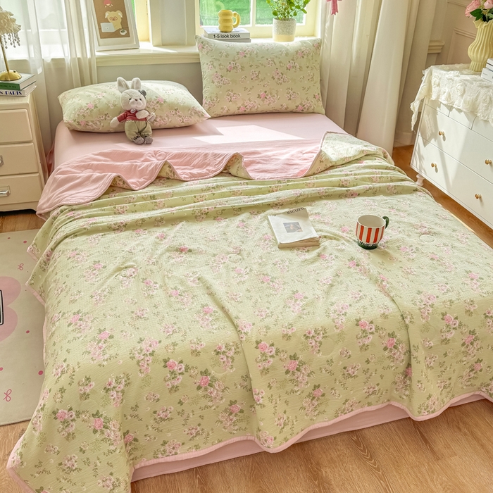 91家纺网 家纺一手货源 找家纺 爱屋及屋 2026新款双层纱小包边棉花夏被【含买家秀】 半夏-绿