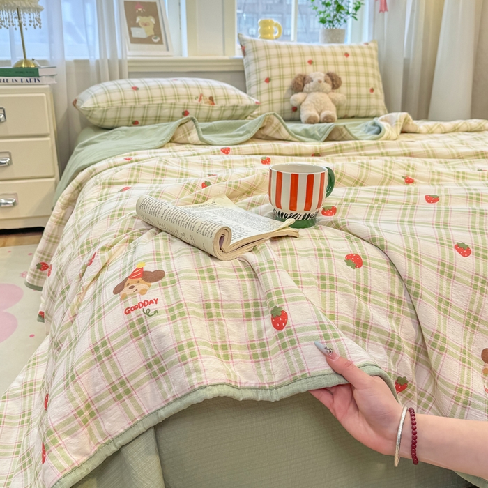 91家纺网 家纺一手货源 找家纺 爱屋及屋 2026新款双层纱小包边棉花夏被【含买家秀】 绿格小狗