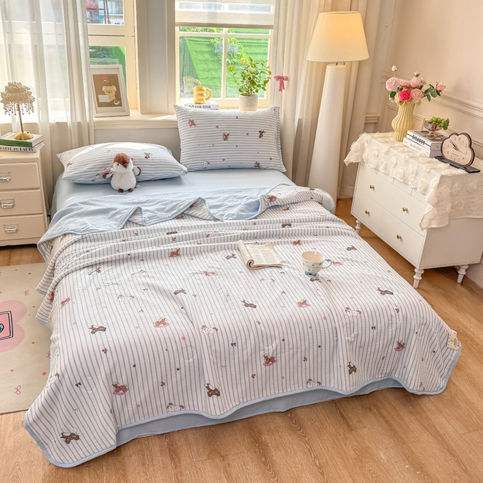 91家纺网 家纺一手货源 找家纺 爱屋及屋 2026新款双层纱小包边棉花夏被【含买家秀】 竖条小马