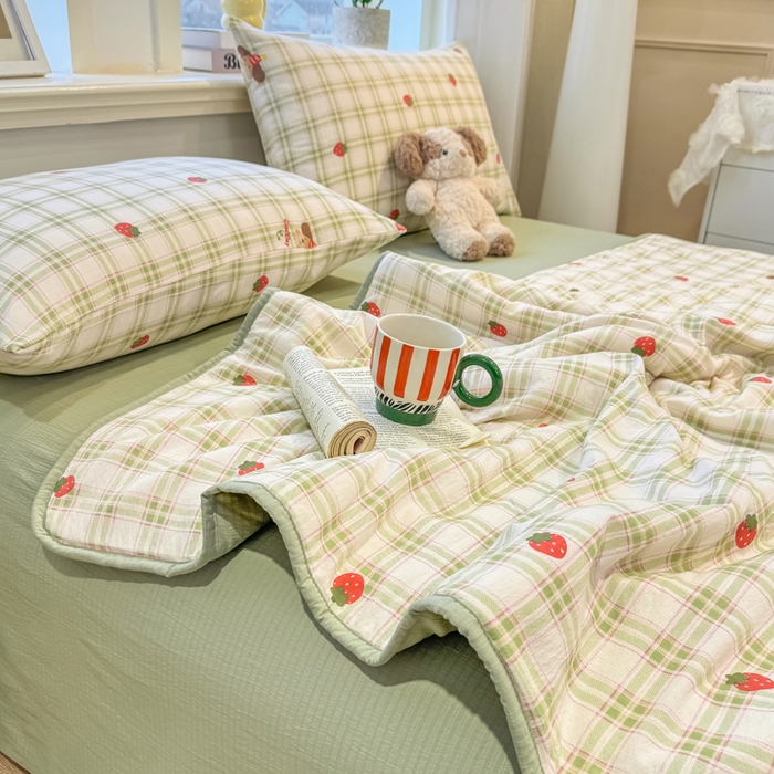 91家纺网 家纺一手货源 找家纺 爱屋及屋 2026新款双层纱小包边棉花夏被【含买家秀】 绿格小狗