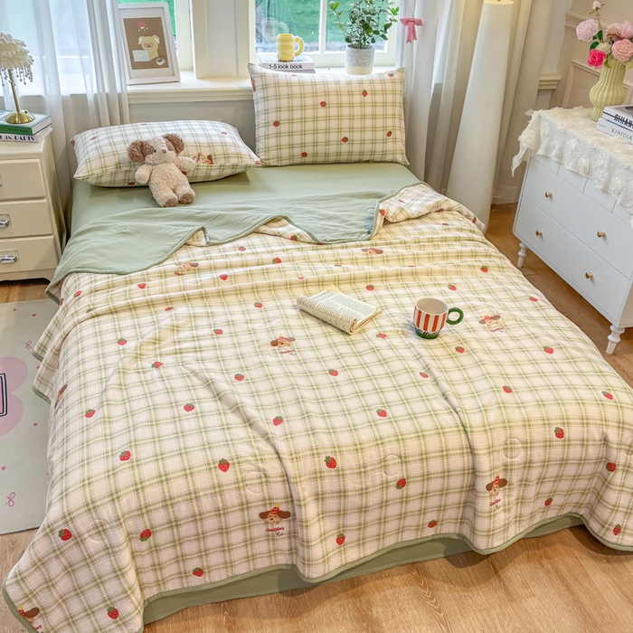 91家纺网 家纺一手货源 找家纺 爱屋及屋 2026新款双层纱小包边棉花夏被【含买家秀】 绿格小狗