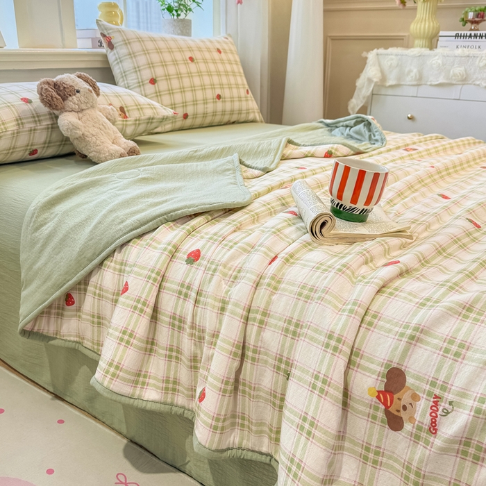 91家纺网 家纺一手货源 找家纺 爱屋及屋 2026新款双层纱小包边棉花夏被【含买家秀】 绿格小狗