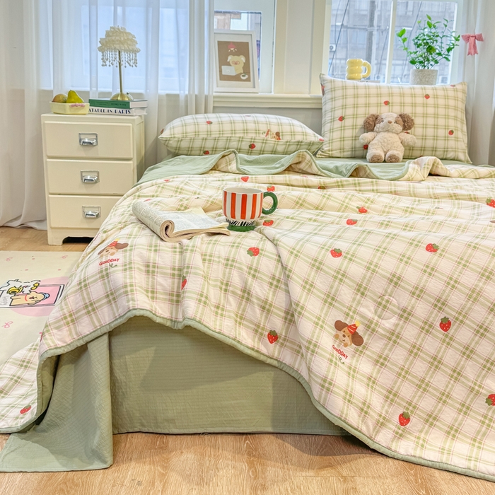 91家纺网 家纺一手货源 找家纺 爱屋及屋 2026新款双层纱小包边棉花夏被【含买家秀】 绿格小狗