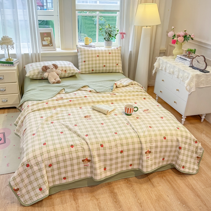 91家纺网 家纺一手货源 找家纺 爱屋及屋 2026新款双层纱小包边棉花夏被【含买家秀】 绿格小狗