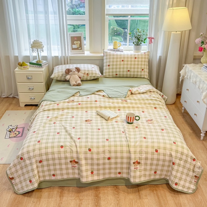 91家纺网 家纺一手货源 找家纺 爱屋及屋 2026新款双层纱小包边棉花夏被【含买家秀】 绿格小狗