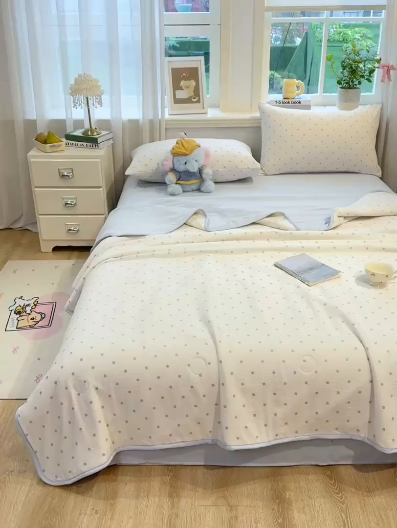 91家纺网 家纺一手货源 找家纺 爱屋及屋 2026新款双层纱小包边棉花夏被【含买家秀】 蓝色波点