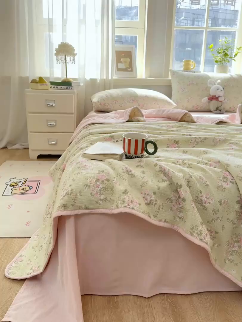 91家纺网 家纺一手货源 找家纺 爱屋及屋 2026新款双层纱小包边棉花夏被【含买家秀】 半夏-绿