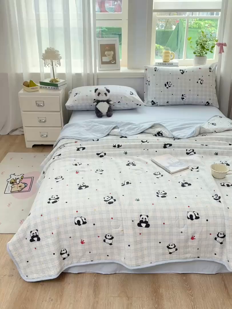 91家纺网 家纺一手货源 找家纺 爱屋及屋 2026新款双层纱小包边棉花夏被【含买家秀】 格子熊猫
