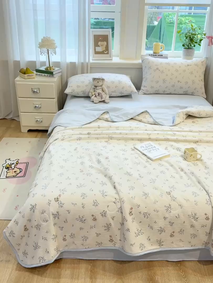 91家纺网 家纺一手货源 找家纺 爱屋及屋 2026新款双层纱小包边棉花夏被【含买家秀】 花丛兔