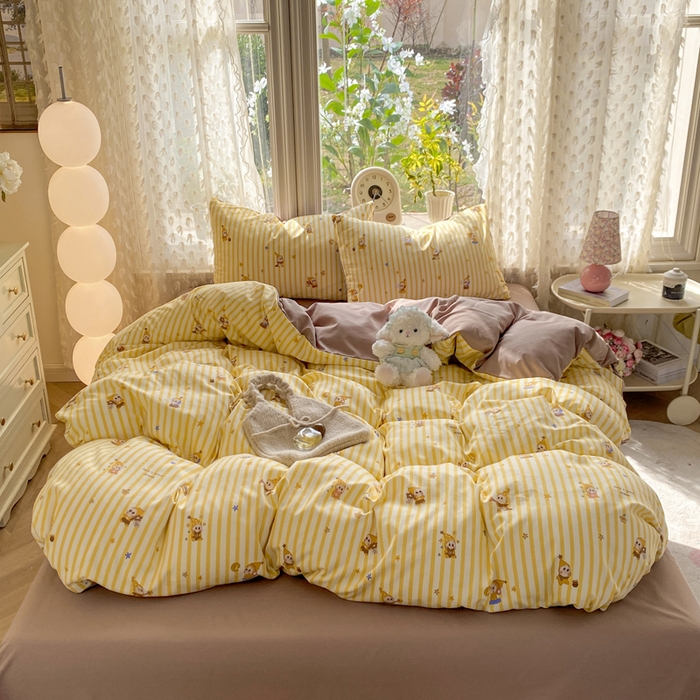 91家纺网 家纺一手货源 找家纺 豫见家纺 2026新款古法水洗仿棉云感纱四件套 晚安小星星