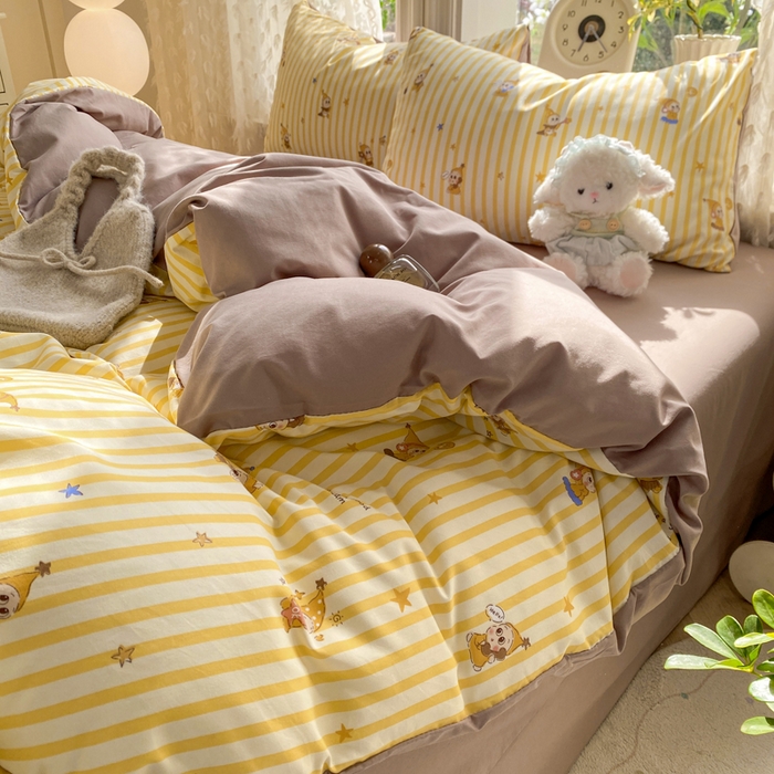 91家纺网 家纺一手货源 找家纺 豫见家纺 2026新款古法水洗仿棉云感纱四件套 晚安小星星