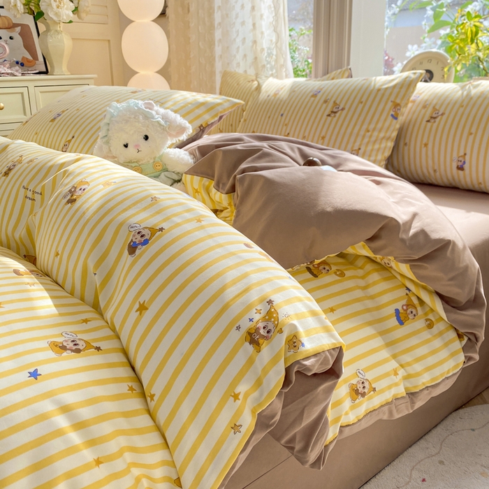 91家纺网 家纺一手货源 找家纺 豫见家纺 2026新款古法水洗仿棉云感纱四件套 晚安小星星