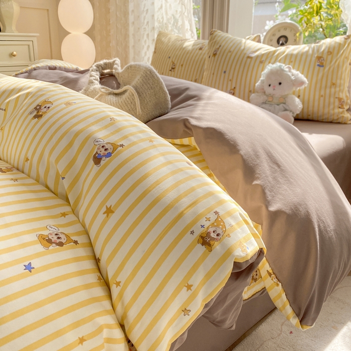 91家纺网 家纺一手货源 找家纺 豫见家纺 2026新款古法水洗仿棉云感纱四件套 晚安小星星